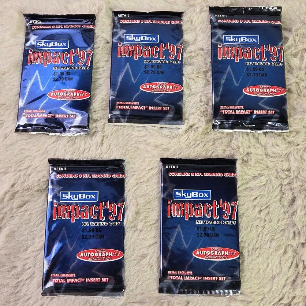 Lot of 5 1997 SkyBox Impact NFL Football Trading Card Packs Sealed Retail New